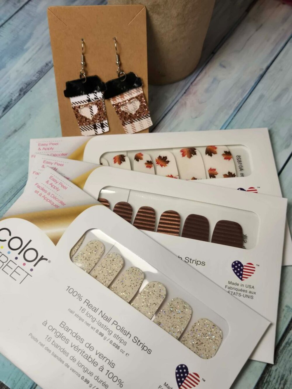 Color Street Fall Earring and Press on nail bundle